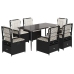 Set de comedor de jardín 7 pzas y cojines ratán sintético negro
