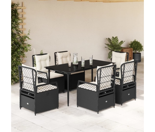 Set de comedor de jardín 7 pzas y cojines ratán sintético negro