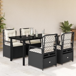 Set de muebles jardín 5 pzas con cojines ratán sintético negro