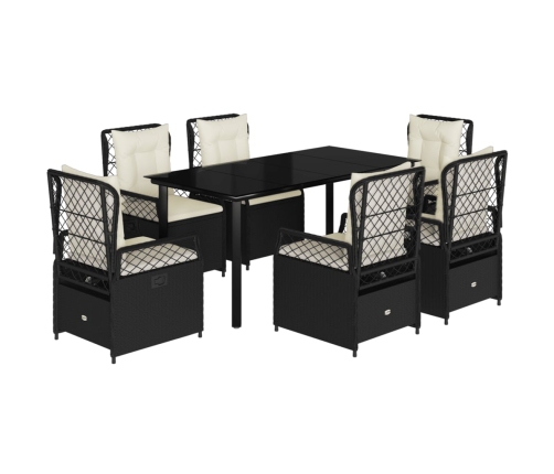 Set de comedor de jardín 7 pzas y cojines ratán sintético negro