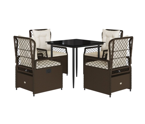 Set comedor de jardín 5 piezas y cojines ratán sintético marrón