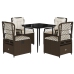 Set comedor de jardín 5 piezas y cojines ratán sintético marrón