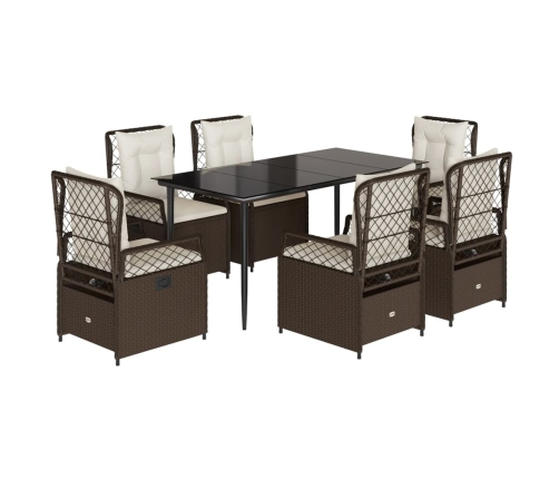 Set comedor de jardín 7 pzas con cojines ratán sintético marrón