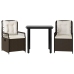 Set comedor de jardín 3 piezas y cojines ratán sintético marrón