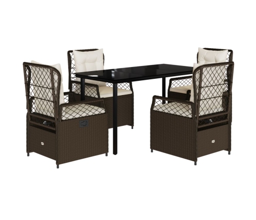 Set comedor de jardín 5 piezas y cojines ratán sintético marrón