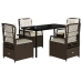 Set comedor de jardín 5 piezas y cojines ratán sintético marrón