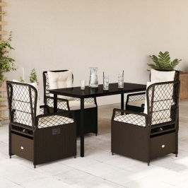 Set comedor de jardín 5 piezas y cojines ratán sintético marrón