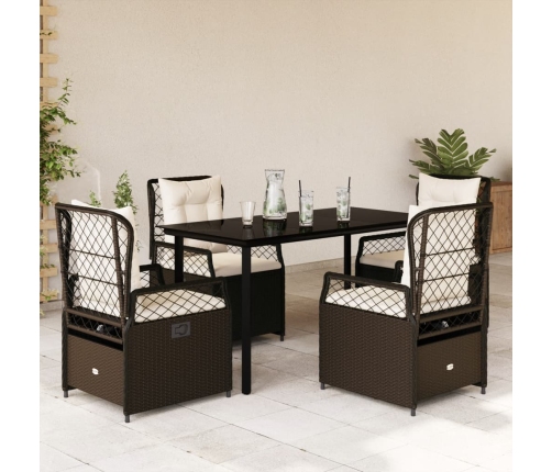 Set comedor de jardín 5 piezas y cojines ratán sintético marrón