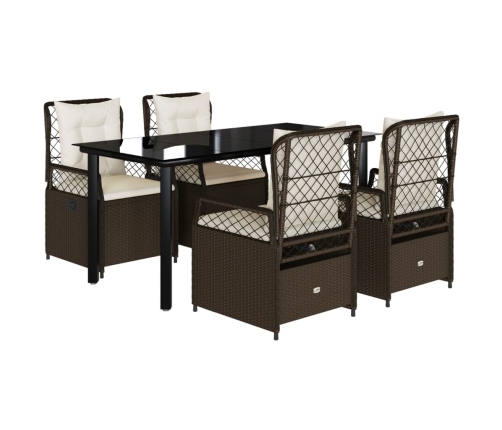 Set comedor de jardín 5 piezas y cojines ratán sintético marrón
