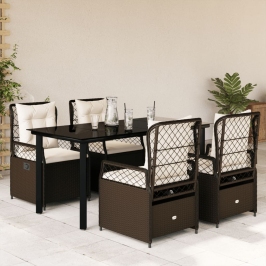 Set comedor de jardín 5 piezas y cojines ratán sintético marrón