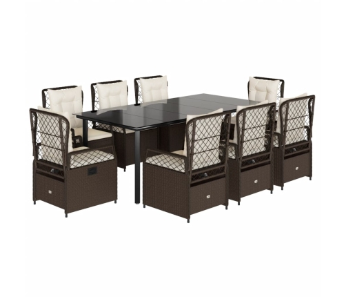 Set comedor para jardín 9 pzas y cojines ratán sintético marrón
