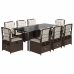 Set comedor para jardín 9 pzas y cojines ratán sintético marrón