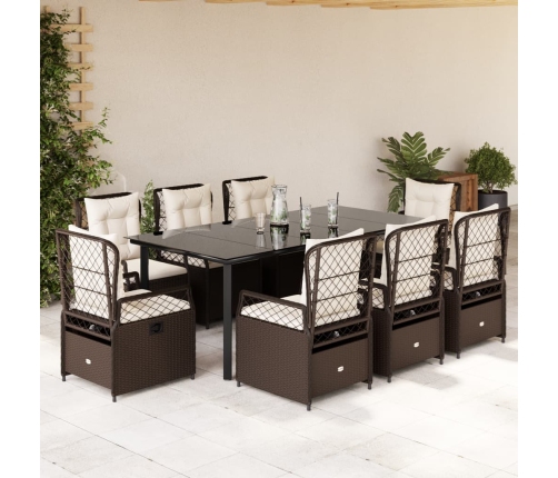 Set comedor para jardín 9 pzas y cojines ratán sintético marrón