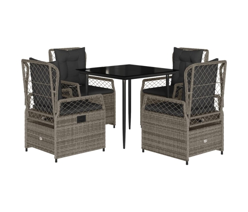 Set comedor de jardín 5 piezas con cojines ratán sintético gris