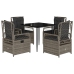 Set comedor de jardín 5 piezas con cojines ratán sintético gris