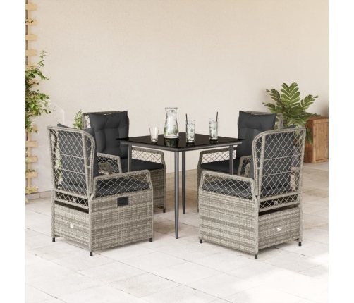 Set comedor de jardín 5 piezas con cojines ratán sintético gris