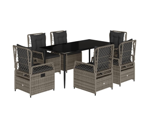 Set comedor jardín 7 pzas y cojines ratán sintético gris