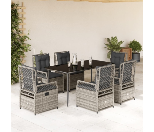 Set comedor jardín 7 pzas y cojines ratán sintético gris