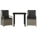 Set comedor de jardín 3 piezas con cojines ratán sintético gris