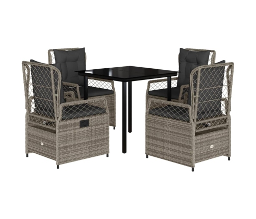 Set comedor de jardín 5 piezas con cojines ratán sintético gris