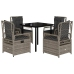 Set comedor de jardín 5 piezas con cojines ratán sintético gris