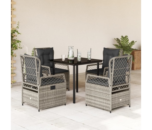 Set comedor de jardín 5 piezas con cojines ratán sintético gris
