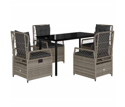 Set comedor de jardín 5 piezas con cojines ratán sintético gris