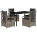 Set comedor de jardín 5 piezas con cojines ratán sintético gris