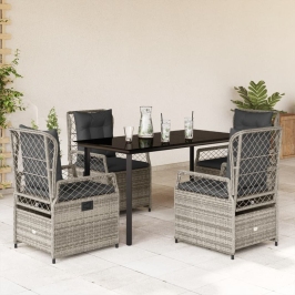 Set comedor de jardín 5 piezas con cojines ratán sintético gris