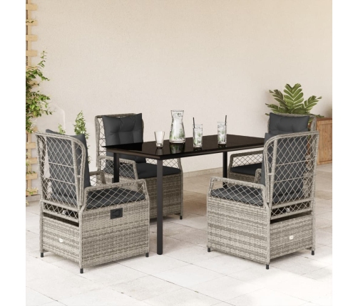Set comedor de jardín 5 piezas con cojines ratán sintético gris