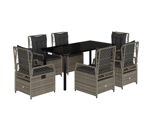 Set comedor jardín 7 pzas y cojines ratán sintético gris