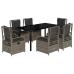 Set comedor jardín 7 pzas y cojines ratán sintético gris