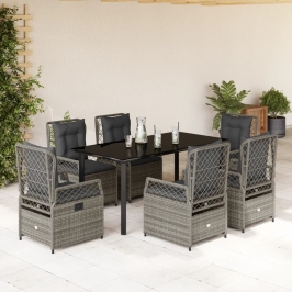 Set comedor jardín 7 pzas y cojines ratán sintético gris