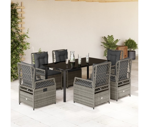 Set comedor jardín 7 pzas y cojines ratán sintético gris