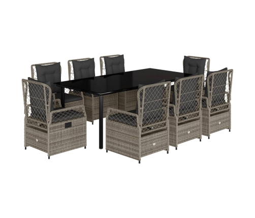 Set comedor jardín 9 pzas y cojines ratán sintético gris