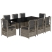 Set comedor jardín 9 pzas y cojines ratán sintético gris