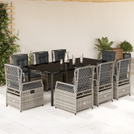 Set comedor jardín 9 pzas y cojines ratán sintético gris