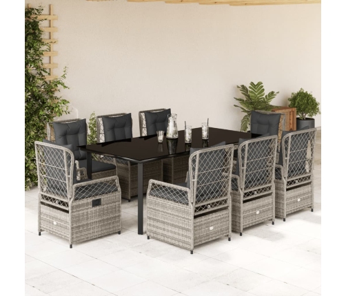 Set comedor jardín 9 pzas y cojines ratán sintético gris