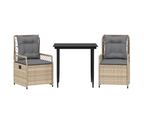 Set comedor de jardín 3 pzas con cojines ratán sintético beige