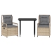 Set comedor de jardín 3 pzas con cojines ratán sintético beige