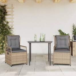 Set comedor de jardín 3 pzas con cojines ratán sintético beige