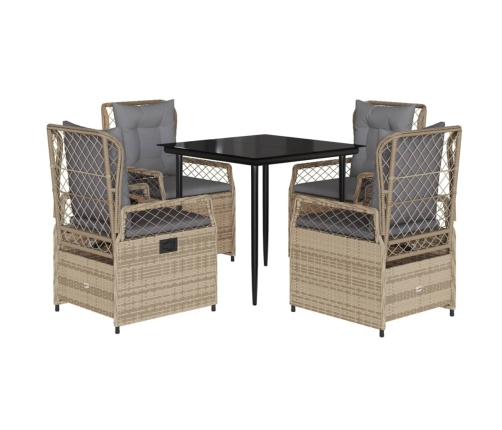 Set comedor de jardín 5 pzas con cojines ratán sintético beige