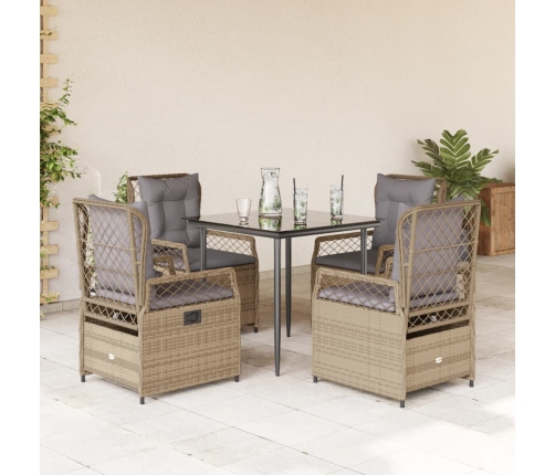 Set comedor de jardín 5 pzas con cojines ratán sintético beige