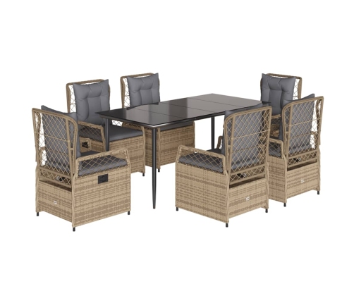 Set comedor de jardín 7 pzas con cojines ratán sintético beige