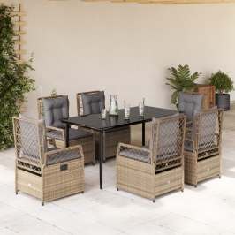 Set comedor de jardín 7 pzas con cojines ratán sintético beige