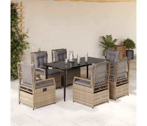 Set comedor de jardín 7 pzas con cojines ratán sintético beige