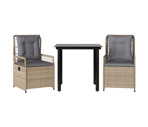 Set comedor de jardín 3 pzas con cojines ratán sintético beige