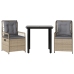 Set comedor de jardín 3 pzas con cojines ratán sintético beige