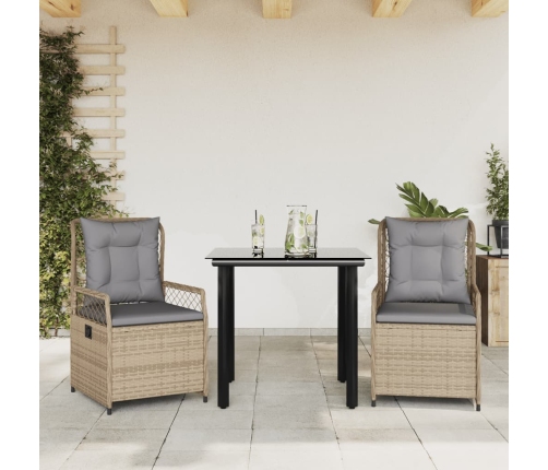 Set comedor de jardín 3 pzas con cojines ratán sintético beige