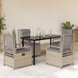 Set comedor de jardín 5 pzas con cojines ratán sintético beige